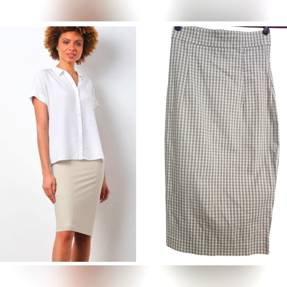 AVENUE MONTAIGNE Checkered Pull On Stretch Midi Skirt. Size 0 NWT - Picture 1 of 12